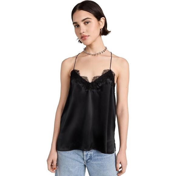 Black CAMI NYC Racer Back Lace Trimmed Silk Charmeuse Cami XS - Picture 3 of 10